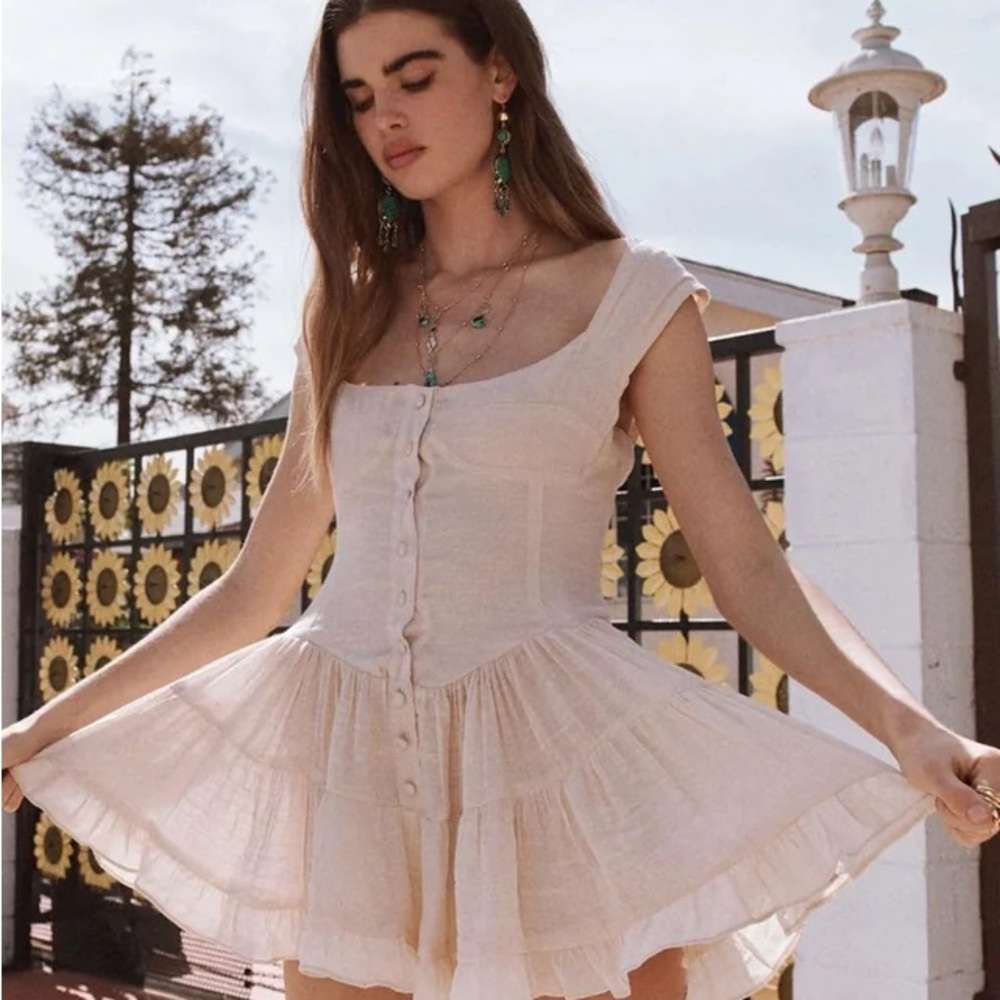 Vanessa Mooney  Cream Romper Dress